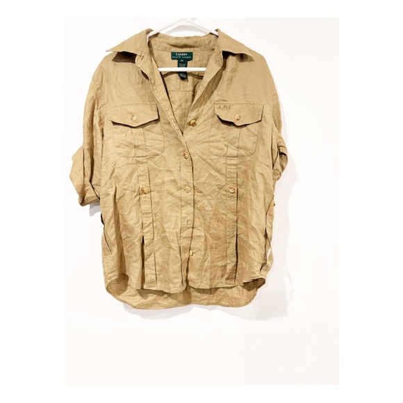 Lauren Ralph Lauren Tops - Lauren Ralph Lauren Tan Linen Safari Shirt Roll Tab Sleeve Utility Top Khaki M
